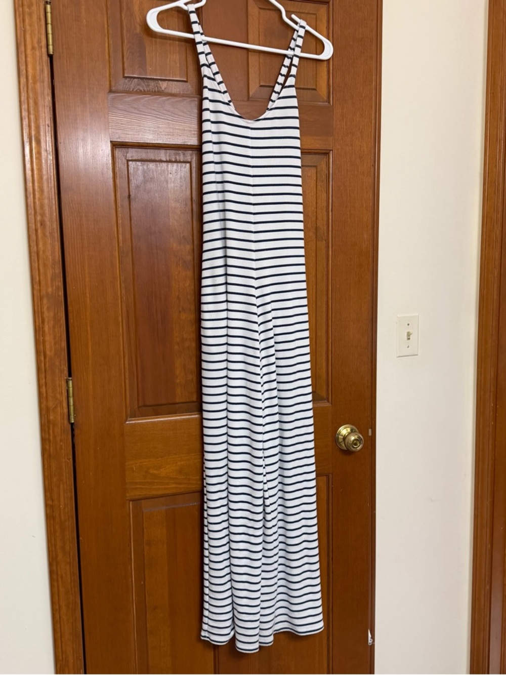 Fabletics White and Navy Striped Tank Jumpsuit